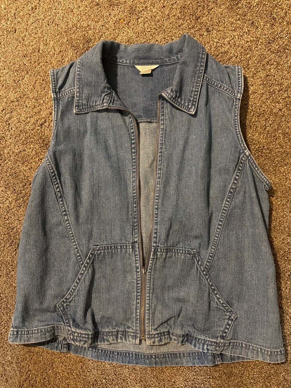 Christopher & Banks Denim Vest Size M Blue Zip Up Pockets